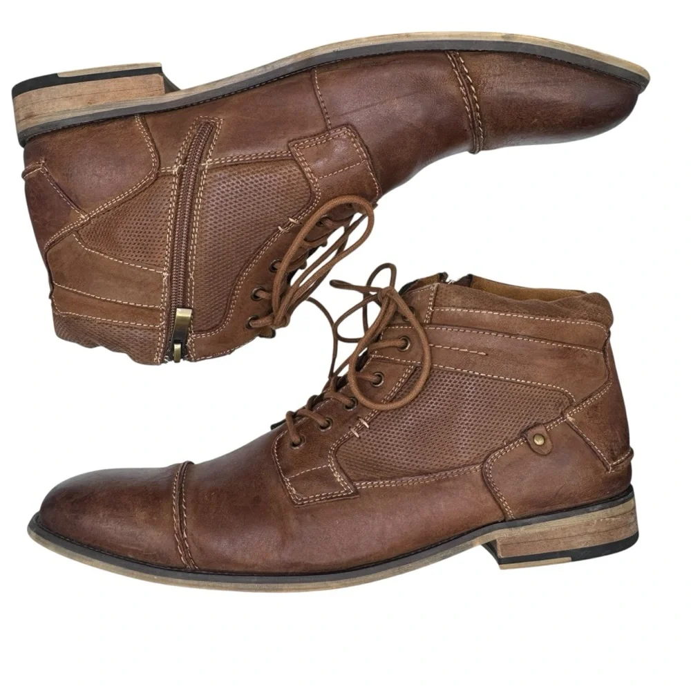 Steve Madden Kabin Men’s Brown Leather Chukka Boots with Zipper - Size 11.5